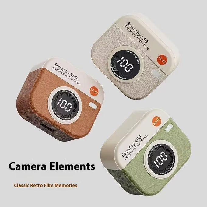 TWS Air ear pods pro Q86 Écouteurs Bluetooth Q86 Bluetooth 5.4 écouteur style Rétro appareil photo Q 86 – Stéréo sans fil à affichage numérique LCD - Marron