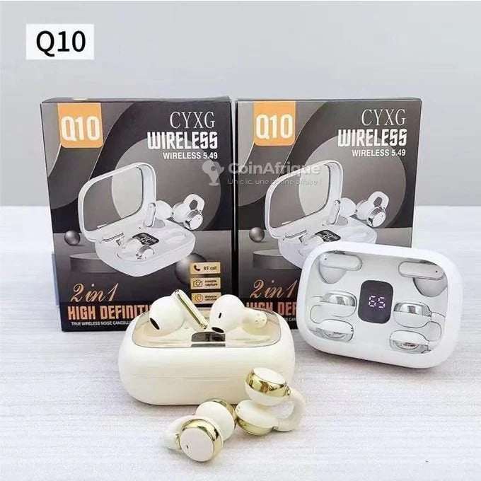 TWS Q10 – Écouteurs Sans Fil 2 en 1 avec Affichage Batterie