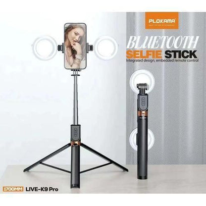 Trepied k9 pro Bluetooth 4 en 1 avec Double Mini Ring Light rotatif pour smartphone ordinateur Lumière de remplissage LED, lumière de téléphone portable, ordinateur portable, tablette, selfie, vidéoconférence c2