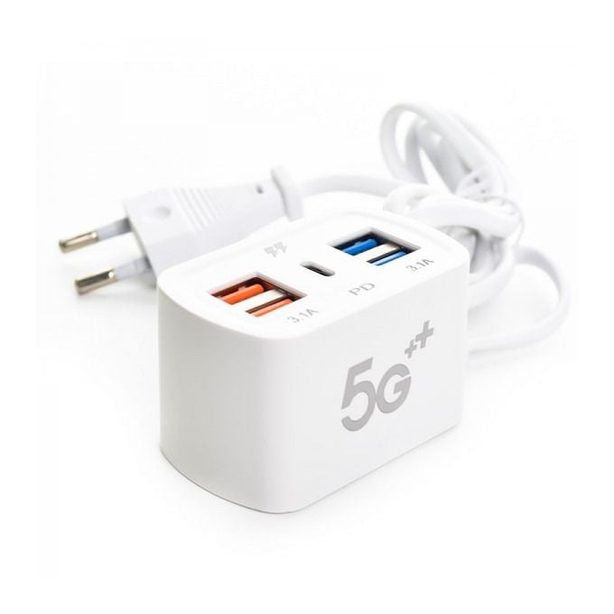 Adaptateur 5 IN 1 de Charge Super - 4 Port USB & Type C PD - Blanc