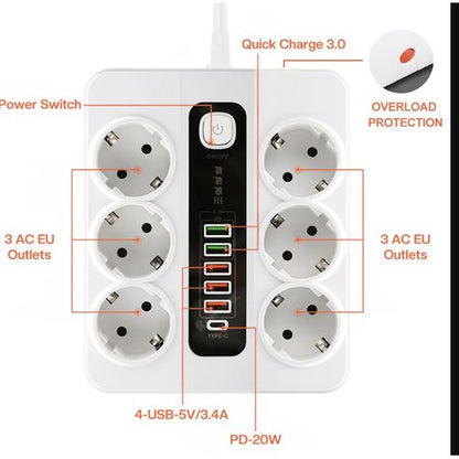 Sens multiprise power socket sens 3000w sortie 38w usb pd +qc3.0 fast blanc