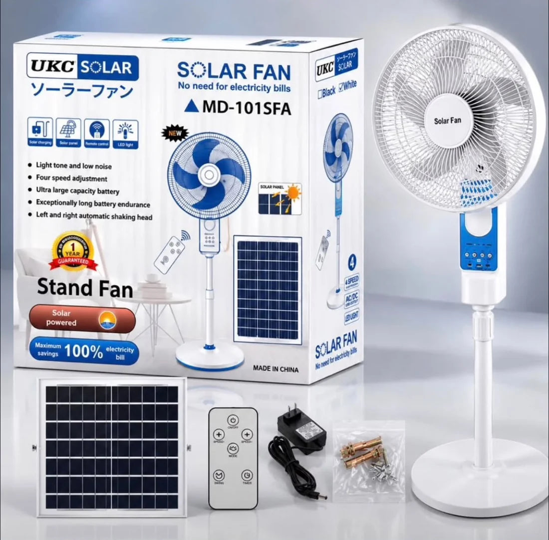 VENTILATEUR SOLAIRE RECHARGEABLE – 4 VITESSES