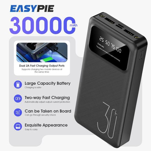 EASYPIE Power bank 30000mAh Batterie Externe Ultrafine Portable - Charge Rapide Double 2A Transportable