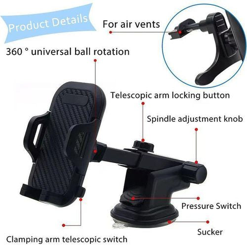 Universal car phone holder, suction cup phone holder, suitable for car dashboards, windshields, and air conditioning vents, compatible with all mobile phones.