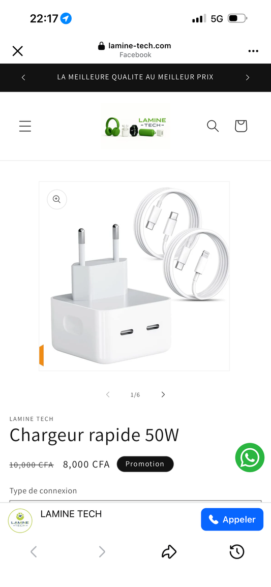 Lightning Power CHARGEUR UNIVERSEL LIGHTNING POUR TOUS IPHONES 50 WATTS ULTRAPUISSANT ET RAPIDE