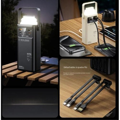 TiLECC Batterie externe portable à charge rapide TC8526, avec éclairage LED, écran numérique et système à 4 câbles, d'une capacité de 50 000 mAh.