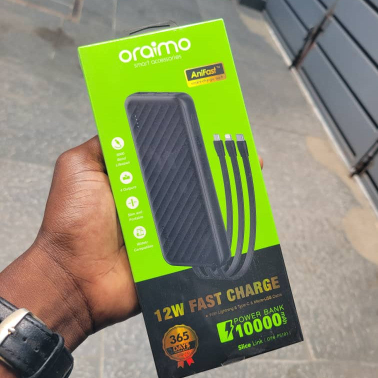 Oraimo Slice Link Power Bank 10000mAh – 12W – 3 Câbles Intégrés – OPB-P5101