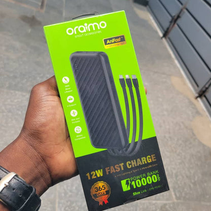 Oraimo Slice Link Power Bank 10000mAh – 12W – 3 Câbles Intégrés – OPB-P5101