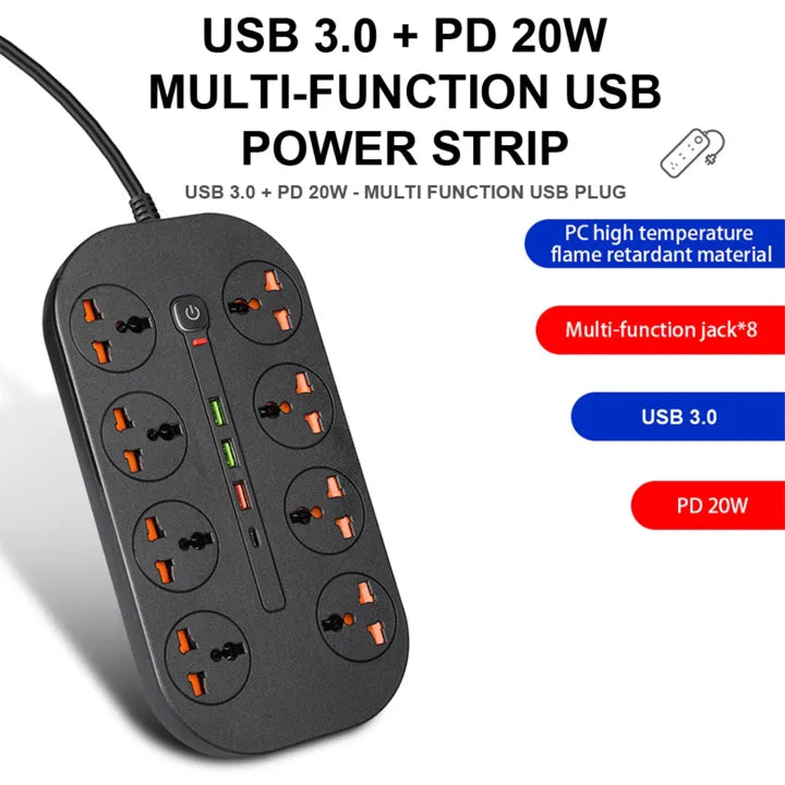 Power Extension T22 Socket 4.2a 3 Usb 8 Socket 1 Pd 3000w [id: 11184]