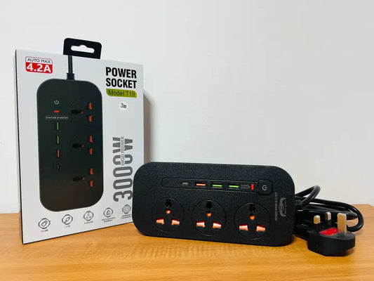 Power Extension Wire Cord With 3 Ac Sockets‎ & 3 USB Ports &1 Type C Port (T3LHT19)
