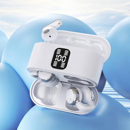 Écouteurs Bluetooth sans fil J-Q16 2 en 1 avec affichage numérique et réduction de bruit ENC (blanc)