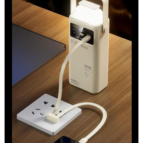 TiLECC Batterie externe portable à charge rapide TC8526, avec éclairage LED, écran numérique et système à 4 câbles, d'une capacité de 50 000 mAh.