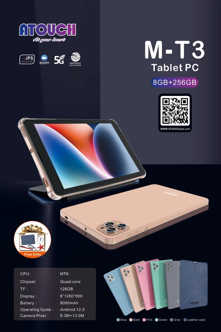 Atouch Tablette PC Atouch-MT3 - 5G - 8Pouces" Avec Clavier - 8Gram+256GB Couleur :bleu
