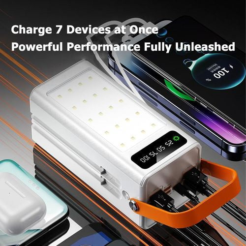 TiLECC Batterie externe multi-usages d'extérieur 50000 mAh 22.5W charge ultra-rapide avec lumière de camping