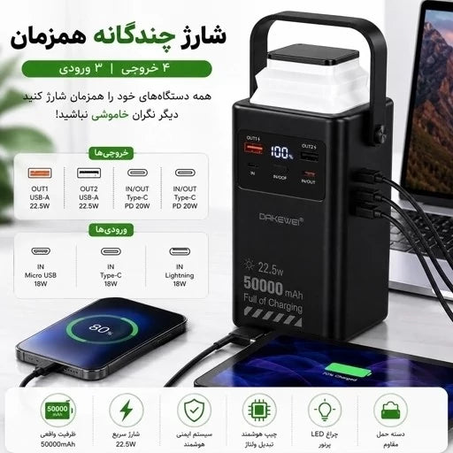 DAKEWEI Power Bank Super Rapide 50000mAh (Modèle DKW-P26A) Noir avec Bande Blanche Élégante prix 🏷️ 15000FC 🔥