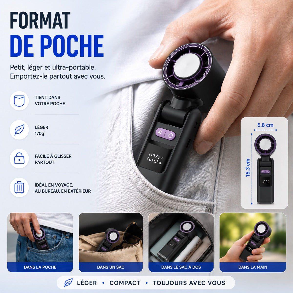 Ventilateur de Poche Rechargeable