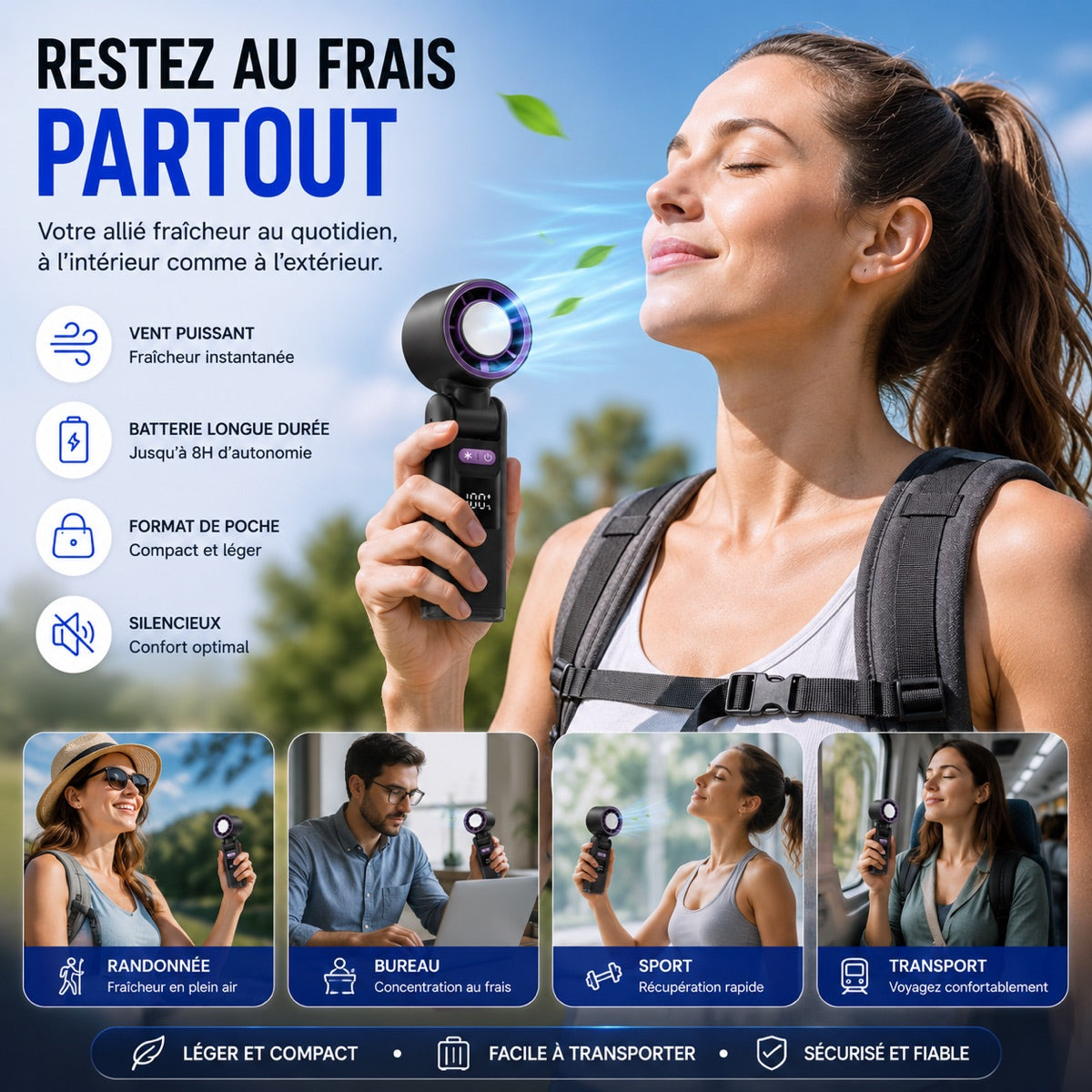 Ventilateur de Poche Rechargeable