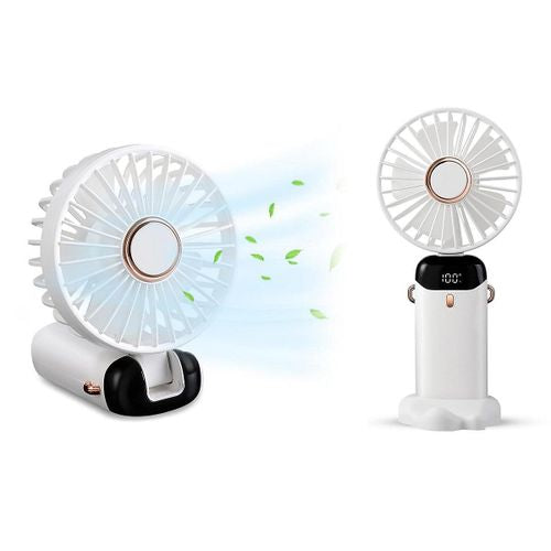 Ventilateur USB Rechargeable avec Base – 5 Vitesses, Rotation 90°, Écran LED, Portable Silencieux