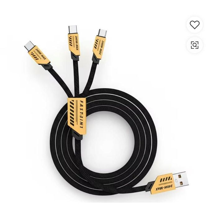 Câble de charge rapide 3-en-1 USB Multi-Connecteurs 240W (Type-C / Micro USB / Lightning) – Nylon tressé ultra résista