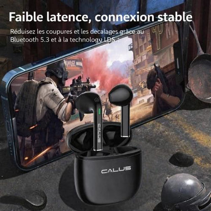 CALUS Écouteurs sans fil Bluetooth CALUSS Blue P15 avec réduction de bruit, Bluetooth 5.3, basses puissantes, son stéréo HI-FI net