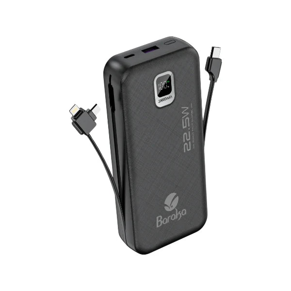 Power Bank 10000mAh Noir - Type-C, USB & Câbles Intégrés