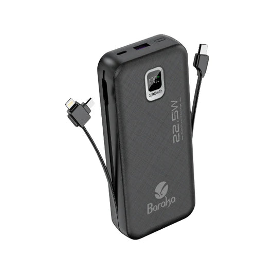 Power Bank 10000mAh Noir - Type-C, USB & Câbles Intégrés