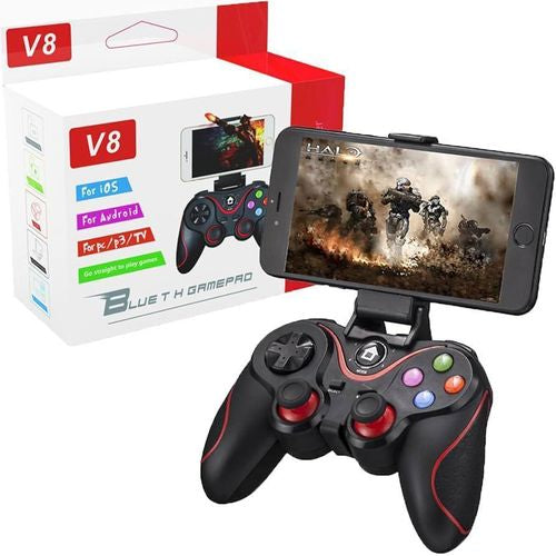 Manette Bluetooth V8 Sans Fil pour Android, iOS, PC & TV – Gamepad Gaming avec Support Téléphone – Joystick Haute Performance