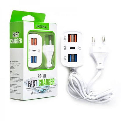 Adaptateur 5 IN 1 de Charge Super - 4 Port USB & Type C PD - Blanc