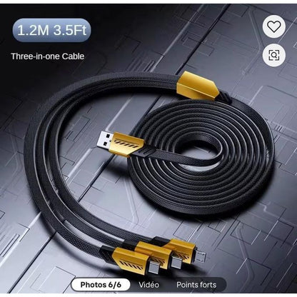 Câble de charge rapide 3-en-1 USB Multi-Connecteurs 240W (Type-C / Micro USB / Lightning) – Nylon tressé ultra résista