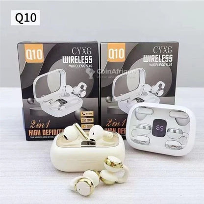 TWS Q10 – Écouteurs Sans Fil 2 en 1 avec Affichage Batterie