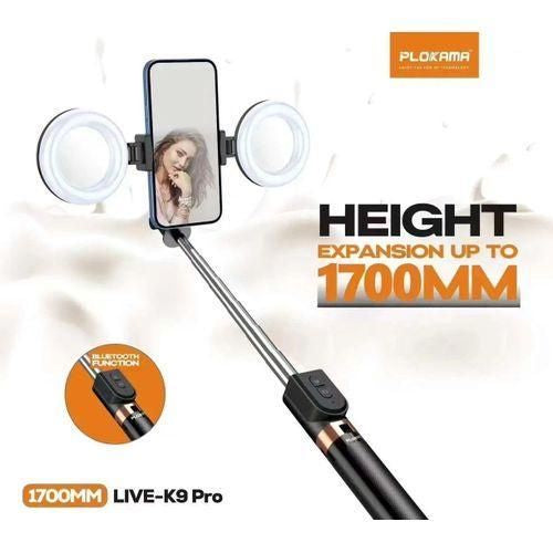 Trepied k9 pro Bluetooth 4 en 1 avec Double Mini Ring Light rotatif pour smartphone ordinateur Lumière de remplissage LED, lumière de téléphone portable, ordinateur portable, tablette, selfie, vidéoconférence c2