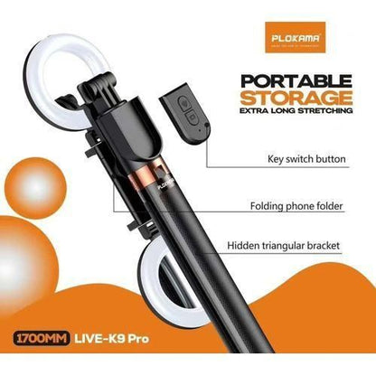 Trepied k9 pro Bluetooth 4 en 1 avec Double Mini Ring Light rotatif pour smartphone ordinateur Lumière de remplissage LED, lumière de téléphone portable, ordinateur portable, tablette, selfie, vidéoconférence c2