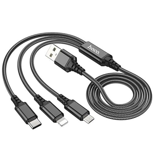 Hoco Câble de charge 3-en-1 (Lightning+Type-C+Micro) X76 - Noir