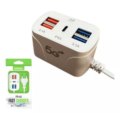 Adaptateur 5 IN 1 de Charge Super - 4 Port USB & Type C PD - Blanc