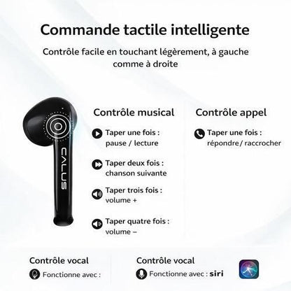 CALUS Écouteurs sans fil Bluetooth CALUSS Blue P15 avec réduction de bruit, Bluetooth 5.3, basses puissantes, son stéréo HI-FI net