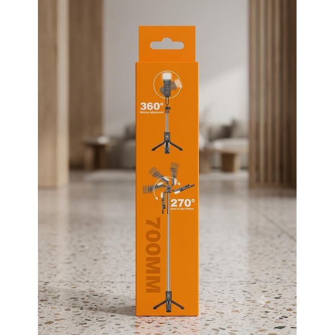 Perche à Selfie LED 3-en-1 Plokama LIVE-KS – Trépied Extensible 700mm avec Télécommande Bluetooth et Lumière d'Appoint