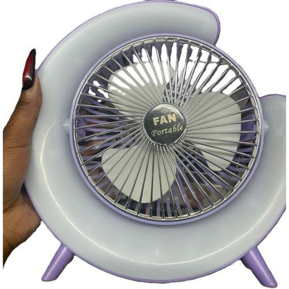 Portable Fan Portable Rechargeable Colorful Desktop Fan with USB Power & LED Light – 3 Speeds / Quiet Cooling