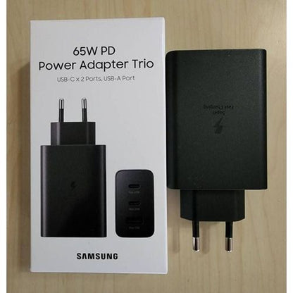 Samsung Chargeur ultra rapide 65W PD, USB Type-C, Power Adapter Trio, Adaptateur et cable