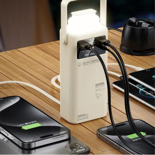 TiLECC Batterie externe portable à charge rapide TC8526, avec éclairage LED, écran numérique et système à 4 câbles, d'une capacité de 50 000 mAh.
