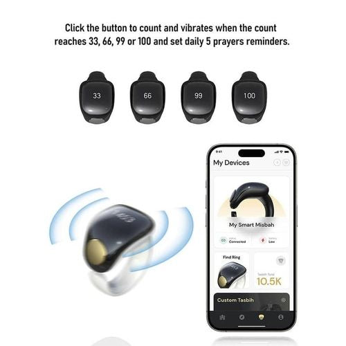 Bague Chapelet électronique, rappel de l'heure prière Tasbeeh 5, Bluetooth