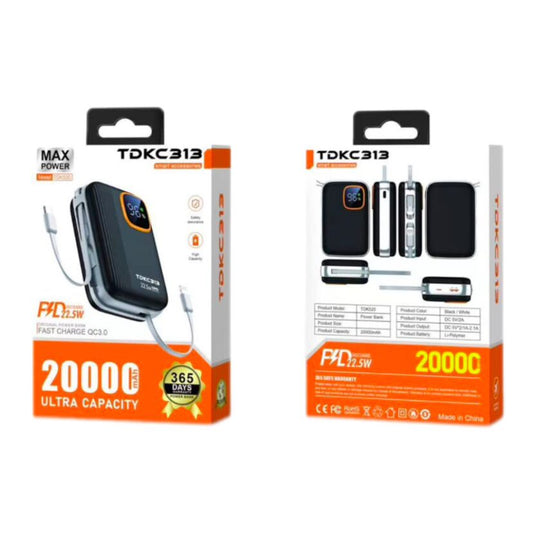 Power Bank TDKC 313 de 20 000 mAh – léger facile à transporter – charge rapide